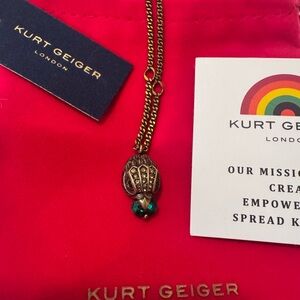NWT Kurt Geiger signature eagle brass and Green Pendant Necklace